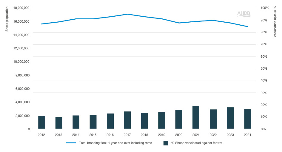 Bar graph with lameness vaccination data from 2012-2024.